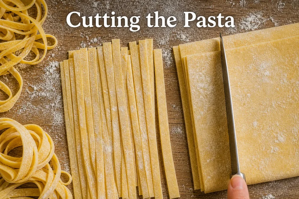 cutting the pasta