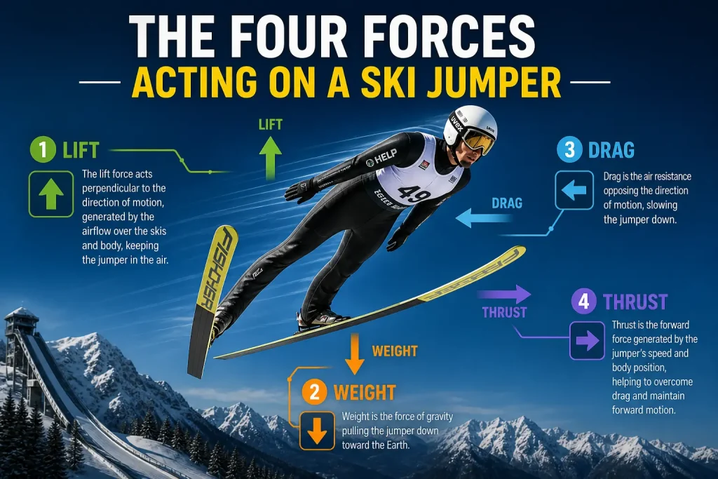 the four forces acting on a ski jumper