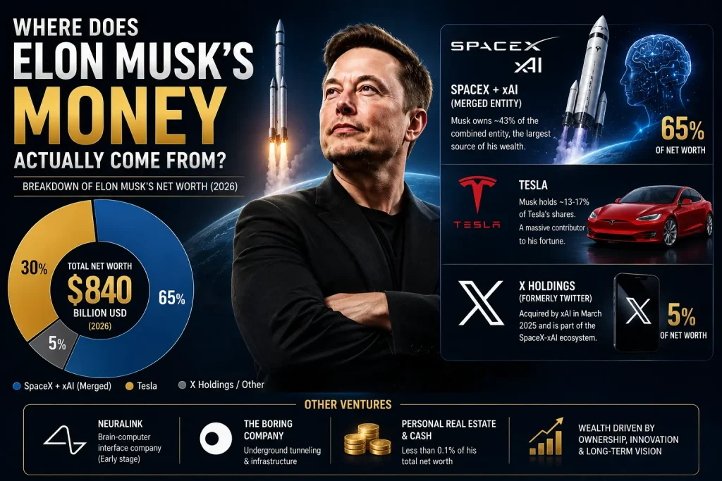 where does elon musk money actually come from