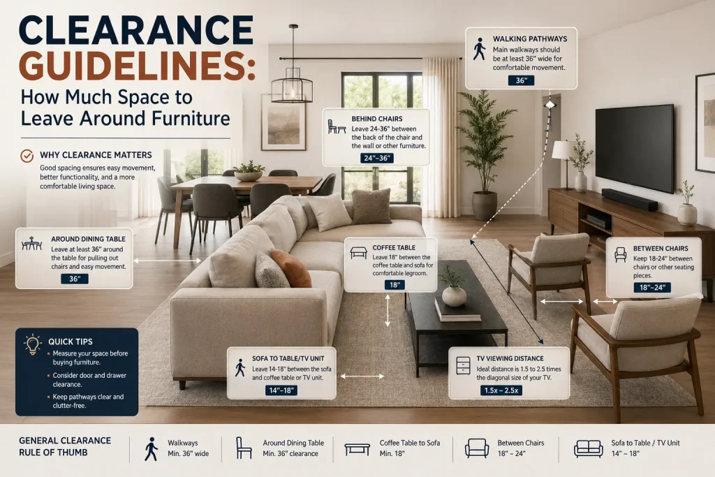 clearance guidelines how much space to leave around furniture